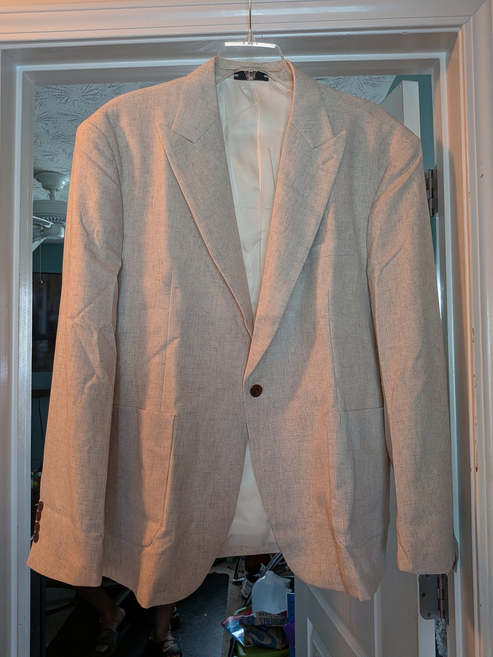 Men's Light Beige Single-Button Linen 2-piece Suit